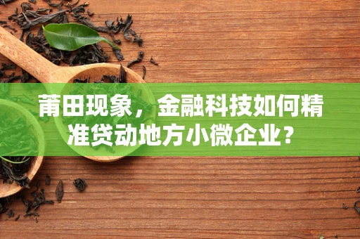莆田现象，金融科技如何精准贷动地方小微企业？